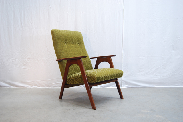 Teakhouten jaren 60 fauteuil retro bekleding | DE GELE ETALAGE